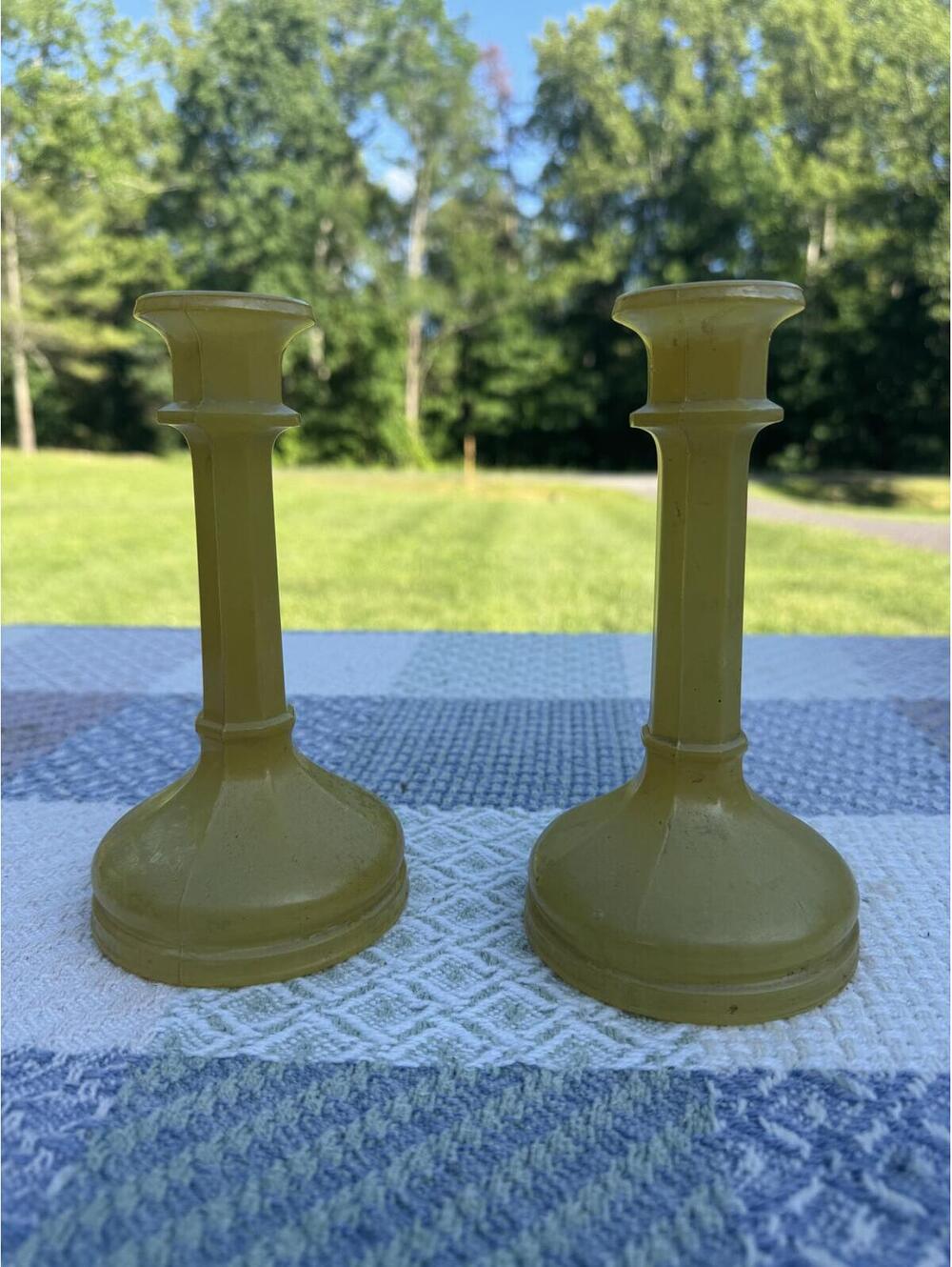 Pair of Vintage Yellow Glass Candle Holders